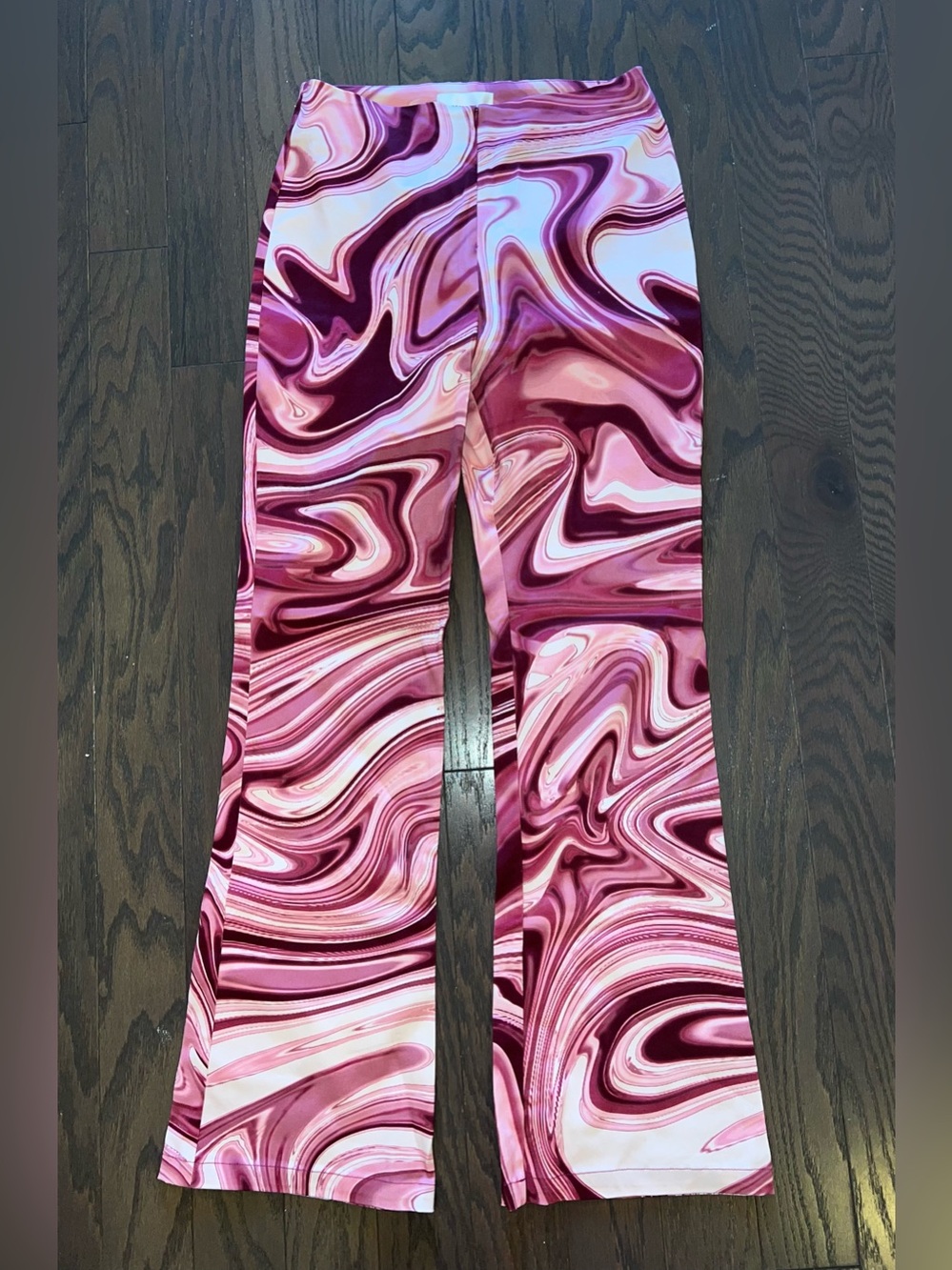 Hosbjerg Pink Marble Swirl Vilma Liquid Print Flared Pants Retro Psychedelic